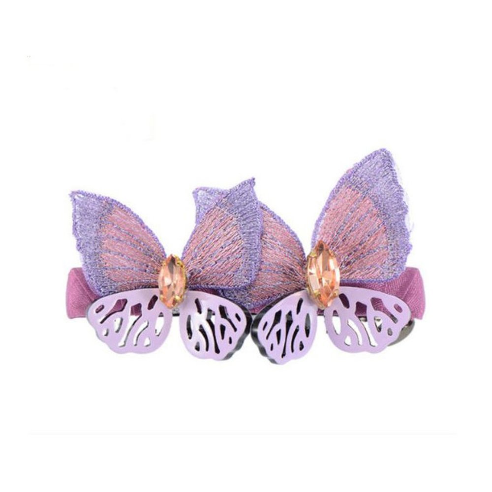 Beautiful Handmade Purple Connected Butterfly Hair Clip with Crystal for her
